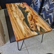 Yew wood river coffee table live edge furniture wood and resin.