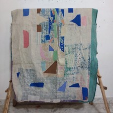 Vintage Kantha Patchwork Quilt Handmade Cotton Throw Blanket Bedding Multi Color