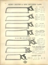 1899 PAPER AD Henry Disston Butchers hand saw kitchen star Compass keyhole back