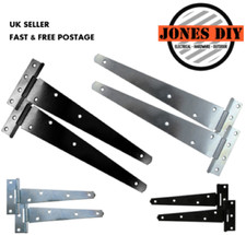 TEE HINGES BLACK GALVANISED ZINC HEAVY DUTY SHED GARDEN GATE HINGE T-HINGE PAIR