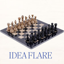 Luxury Handmade Marble Chess Set 12 Inches – Black & Fossil Coral Chess