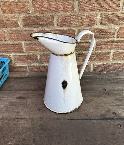 Vintage white enamel water jug - white,