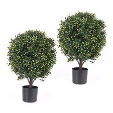 21 Inch Artificial Topiary Boxwood Ball Trees – Decorative Fake Greenery in 