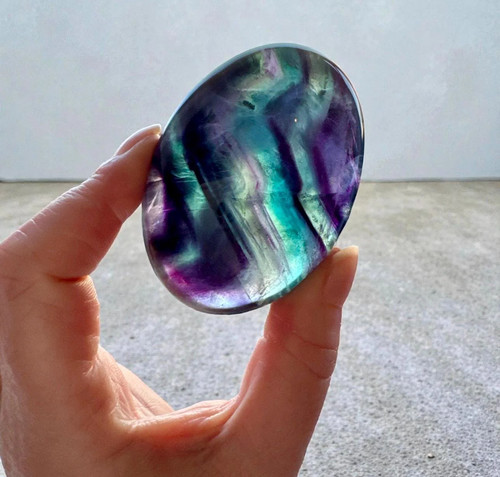 Rainbow fluorite palm stone - stone, |