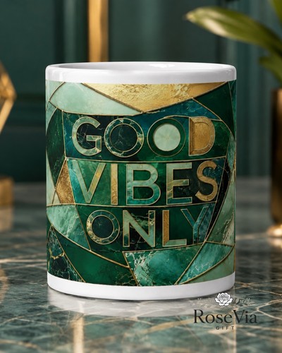 Good vibes only mug green - only, gold