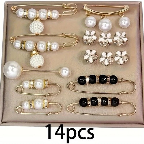 14pcs faux pearl brooch pin - faux,