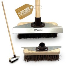 9" Stiff Outdoor Broom Long Handled Scraper Heavy Duty Yard Garden Sweeper Clean