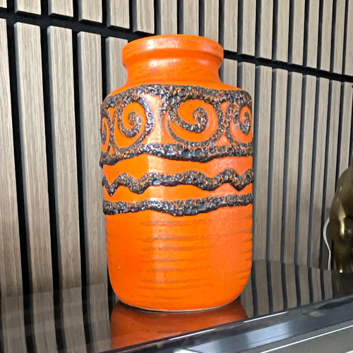 Fat lava vase orange and - , brown