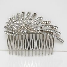 Silver Tone Diamante Fan Style Hair Comb Clip Up Do Wedding Bridal Vintage Style