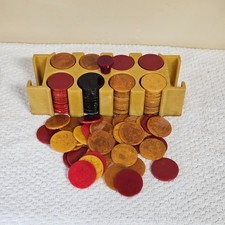 Vintage Marbled Butterscotch Catalin Bakelite Poker Chip Caddy with Cardholders