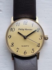 Vintage Philip Mercier Ladies Quartz Gold Plated Classic Watch - Leather Strap 
