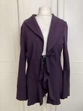 Jobis Women's Boiled Wool Jacket Size UK 16 Purple Lightweight Ruffle Tie Front