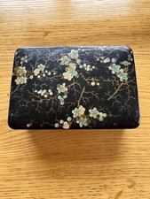 Papier Mache Stamp Box Victorian Antique Hand Painted 3 Compartment Trinket