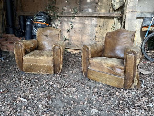 Pair 1930s french leather - pair,