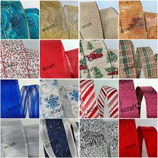 Christmas Ribbon Wired Edge Tree Decoration Gift Wrap Presents Craft Glitter UK