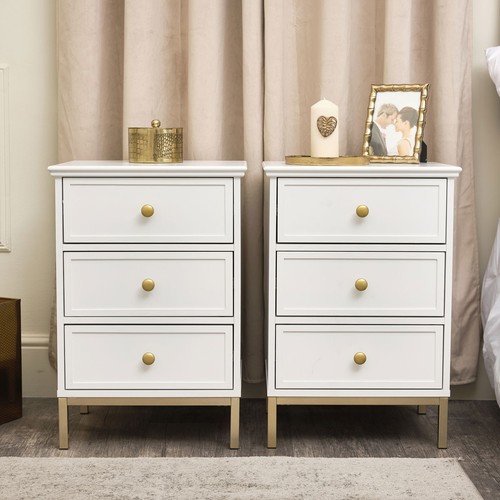 Pair three drawer bedside - three,