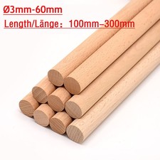 Wooden Dowel Rod 3mm 4mm 5mm 6mm 8mm - 60mm Diameters x 100mm 200mm 300mm Length