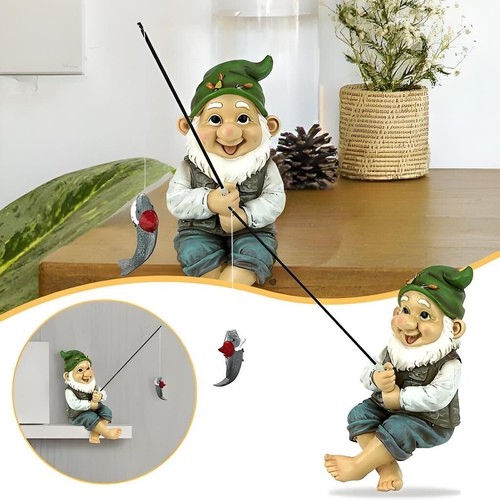 Fishing garden gnome sitting - garden,