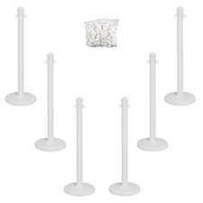 New Plastic Stanchion Kit 50Ft  2-Inch Link Chain & C-Hooks, White Fast Ship