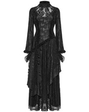 Punk Rave Womens Dark Apocalyptic Shredded Mesh & Lace Splicing Maxi Dress
