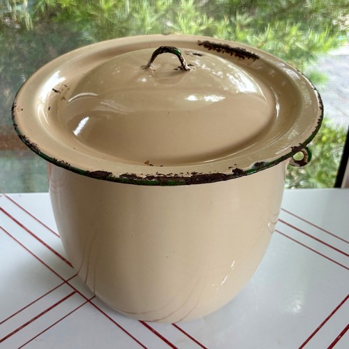 Vintage cream green enamel - vintage,