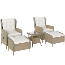 Outsunny Rattan Garden Furniture Set with Footstools Armchairs Light Grey