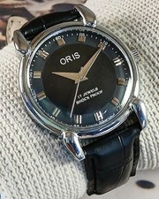 Vintage Oris Swiss Hand-Wind Men's Watch Blue Dial Teardrop Lugs Steel Case