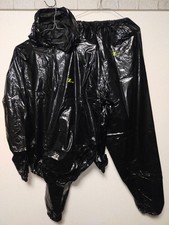 Gloss black PVC yellow logo plastic wear tracksuit saunasuit