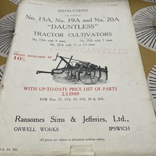 Ransomes Dauntless 15A/19A/20A tractor  Cultivator  instructions & parts manual 