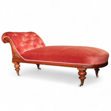 Victorian Mahogany Small Pink Chaise Longue Antique Lounge Sofa / Day bed