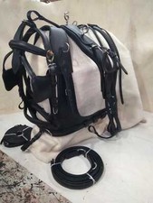 Designer black leather Driving harness with French collar_5 days delivery by DHL