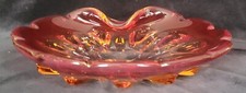 Vintage Murano glass red and amber bowl - folded edge, thumb holder 25 cm