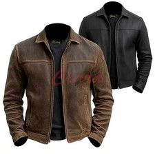 Mens Motorcycle Cafe Racer Distressed Brown Genuine Leather Biker CLARA Jacket