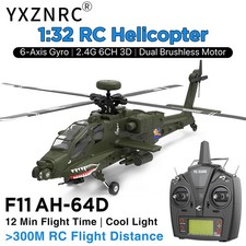 YXZNRC F11 AH-64D Apache RC Helicopter w 6-Axis Gyro 2.4G 6CH 1:32 RC Helicopter