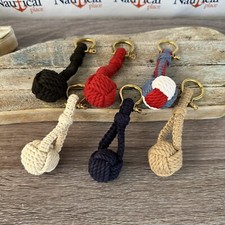Monkey Fist Rope Knot Bell Pull w/ Brass Shackle - 4.5" - Hand Tied Key Chain
