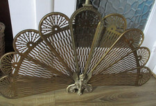 Vintage Peacock Brass Fan Fireplace Screen Fire Guard