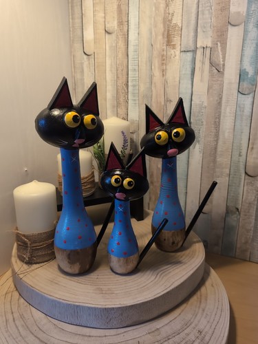 Quirky trio set cat wooden - set, of
