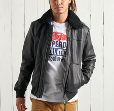 SUPERDRY AVIATOR FLIGHT LEATHER JACKET M Pilot Biker Motorcycle Sheepskin Collar