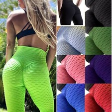 Womens High Waist Bubble Yoga Leggings TikTok Push Up Pants  Bum Lift Sport Gym