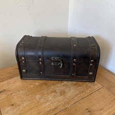 Antique Wooden Chest Metal latch rivers and leather straps Kist Coffer treasure 