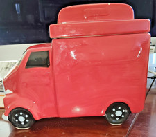 Large Red Biscuit Barrel, Porcelain, shaped like a baker's van