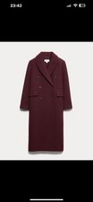 New M&S Double Breasted Longline Coat With Wool Burgundy Colour Size 14 RRP £100