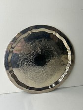 Vintage Falstaff Silver Plate Round Floral Engraved Decorative Tray