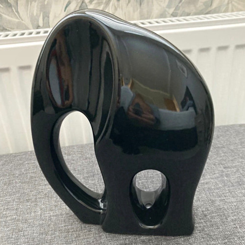 Black glazed ceramic elephant - black,