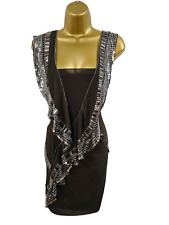 12 UK KAREN MILLEN Brown Silk Beaded Art Deco Downton Gladiator Flapper Dress