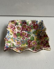 Vintage Fenton Apple Blossom James Kent 3” Square Trinket Tray Chintz