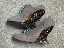 Brown Suede Leather Wedge Heels Rockabilly Vintage Retro UK 7 EU 40 Miss L Fire