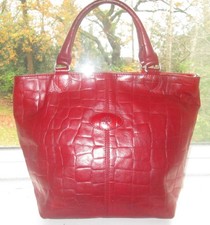 AUTH VINTAGE MULBERRY GLOSSY RED CONGO LEATHER  HELLIER  HAND GRAB BAG❤️