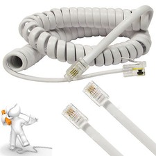 2m Metre Telephone Handset Coiled RJ10 Plug to RJ10 Plug Cable Curly Lead White