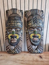 African Tribal Hand Carved Wood Warrior Face Mask Wall Decor Art